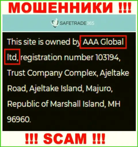 AAA Global ltd - это компания, владеющая internet-аферистами SafeTrade365