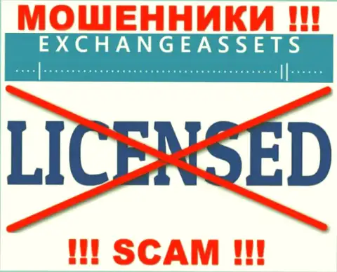 Компания Эксчейндж Ассетс не получила лицензию на осуществление своей деятельности, поскольку internet мошенникам ее не дали