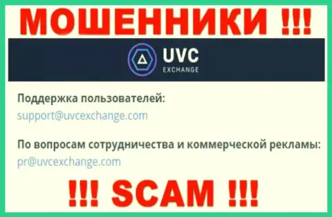 Связаться с мошенниками UVCExchange можно по этому е-мейл (информация была взята с их веб-сайта)