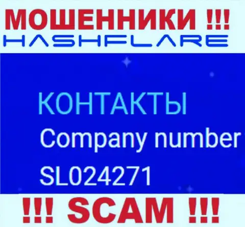 Номер регистрации, под которым зарегистрирована контора HashFlare: SL024271