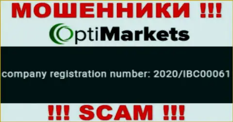 Номер регистрации, под которым официально зарегистрирована компания ОптиМаркет Ко: 2020/IBC00061
