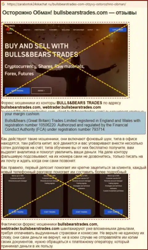 Обзор противозаконных деяний BullsBearsTrades, взятый на одном из сайтов-отзовиков