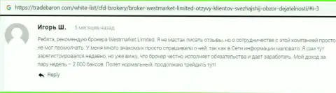 Позитивный коммент об Форекс дилинговой компании WestMarket Limited на интернет-сервисе ТрейдБарон Ком
