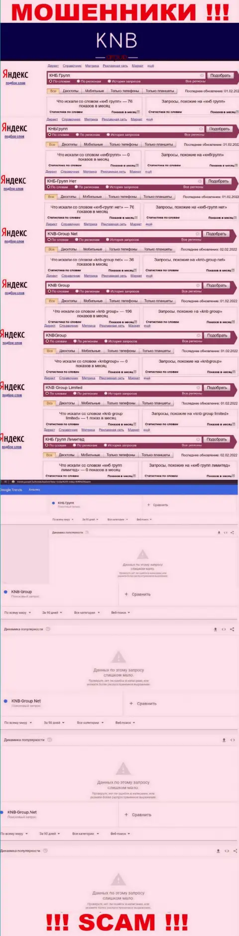 Скриншот результата online запросов по незаконно действующей организации KNB-Group Net