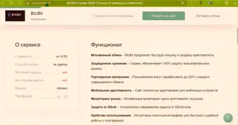 Условия обменного online пункта BTCBit Net в обзорной статье на веб-сайте НикСоколов Ру
