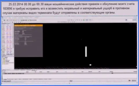 Скрин экрана со свидетельством обнуления торгового счета в Гранд Капитал