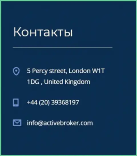 Адрес головного офиса ФОРЕКС компании Актив Брокер, представленный на официальном сайте этого forex дилера