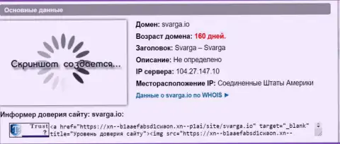 Возраст доменного имени Форекс организации Svarga IO, согласно справочной инфы, полученной на веб-ресурсе doverievseti rf
